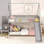 Letto a Castello in Metallo per Bambini a Piazza e Mezza con Scivolo e Scala, Letto a Castello Convertible con Scivolo e Scala per Bambini e Ragazzi
