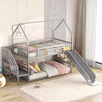 Letto a Castello in Metallo per Bambini a Piazza e Mezza con Scivolo e Scala, Letto a Castello Convertible con Scivolo e Scala per Bambini e Ragazzi
