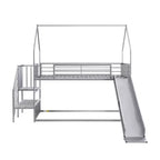 Letto a Castello in Metallo per Bambini a Piazza e Mezza con Scivolo e Scala, Letto a Castello Convertible con Scivolo e Scala per Bambini e Ragazzi