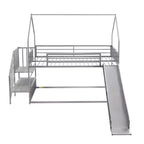 Letto a Castello in Metallo per Bambini a Piazza e Mezza con Scivolo e Scala, Letto a Castello Convertible con Scivolo e Scala per Bambini e Ragazzi