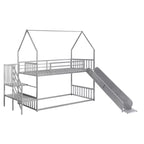 Letto a Castello in Metallo per Bambini a Piazza e Mezza con Scivolo e Scala, Letto a Castello Convertible con Scivolo e Scala per Bambini e Ragazzi