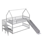 Letto a Castello in Metallo per Bambini a Piazza e Mezza con Scivolo e Scala, Letto a Castello Convertible con Scivolo e Scala per Bambini e Ragazzi