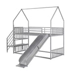Letto a Castello in Metallo per Bambini a Piazza e Mezza con Scivolo e Scala, Letto a Castello Convertible con Scivolo e Scala per Bambini e Ragazzi