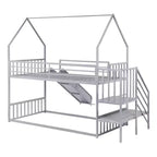 Letto a Castello in Metallo per Bambini a Piazza e Mezza con Scivolo e Scala, Letto a Castello Convertible con Scivolo e Scala per Bambini e Ragazzi