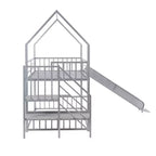 Letto a Castello in Metallo per Bambini a Piazza e Mezza con Scivolo e Scala, Letto a Castello Convertible con Scivolo e Scala per Bambini e Ragazzi