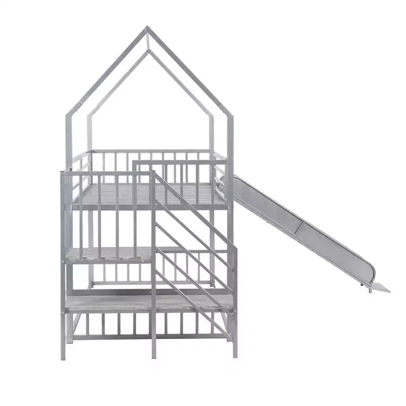 Letto a Castello in Metallo per Bambini a Piazza e Mezza con Scivolo e Scala, Letto a Castello Convertible con Scivolo e Scala per Bambini e Ragazzi