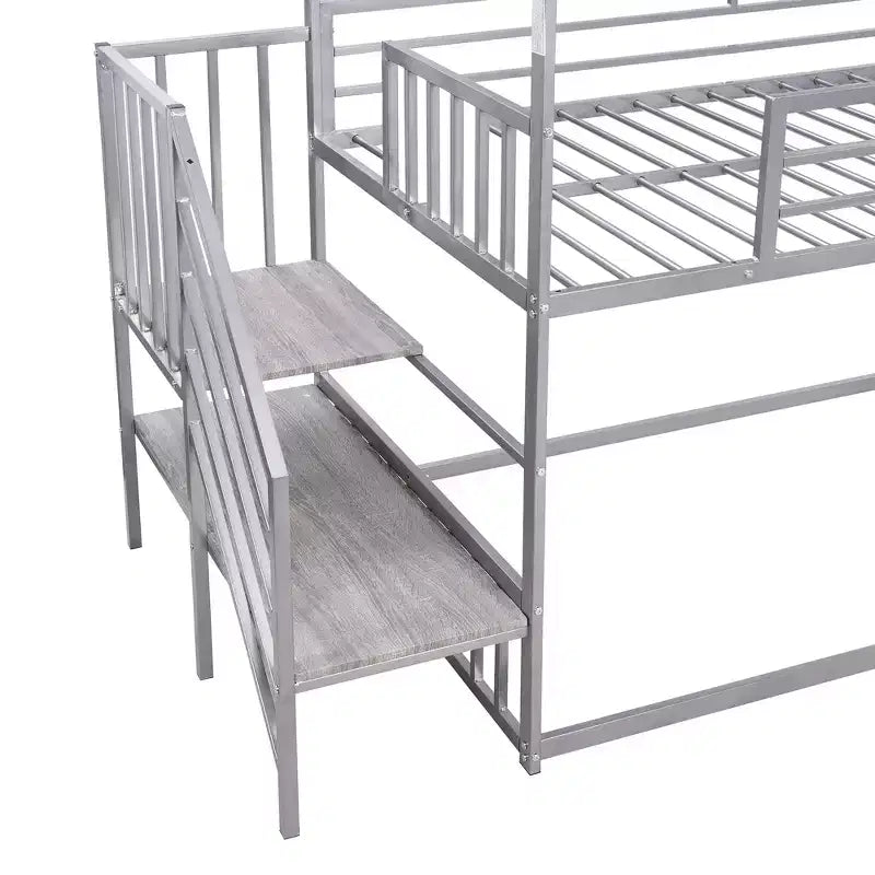 Letto a Castello in Metallo per Bambini a Piazza e Mezza con Scivolo e Scala, Letto a Castello Convertible con Scivolo e Scala per Bambini e Ragazzi