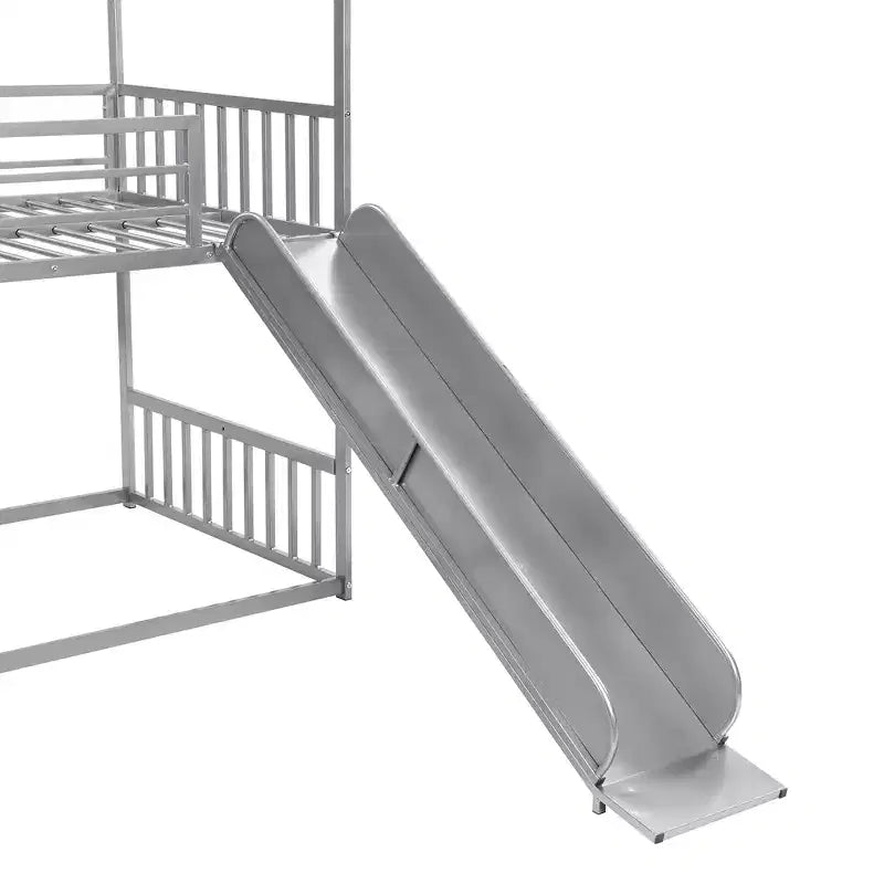 Letto a Castello in Metallo per Bambini a Piazza e Mezza con Scivolo e Scala, Letto a Castello Convertible con Scivolo e Scala per Bambini e Ragazzi