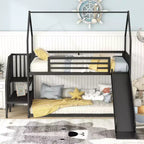 Letto a Castello in Metallo per Bambini a Piazza e Mezza con Scivolo e Scala, Letto a Castello Convertible con Scivolo e Scala per Bambini e Ragazzi