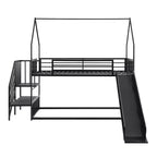 Letto a Castello in Metallo per Bambini a Piazza e Mezza con Scivolo e Scala, Letto a Castello Convertible con Scivolo e Scala per Bambini e Ragazzi