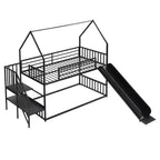Letto a Castello in Metallo per Bambini a Piazza e Mezza con Scivolo e Scala, Letto a Castello Convertible con Scivolo e Scala per Bambini e Ragazzi