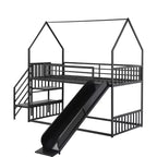 Letto a Castello in Metallo per Bambini a Piazza e Mezza con Scivolo e Scala, Letto a Castello Convertible con Scivolo e Scala per Bambini e Ragazzi