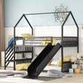 Metal Twin over Twin House Bunk Bed with Slide and Staircase, Convertible Slide and Staircase Floor Bunk Loft Bed Frame for Kids Teens