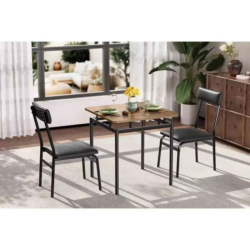Set da pranzo per 3 persone, Tavolo e sedie moderni in legno con 2 sedie imbottite in pelle PU, Set da 3 pezzi per angolo colazione, Per piccoli spazi