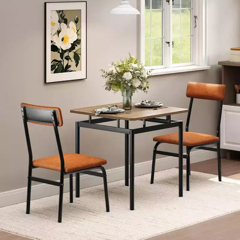 Set da pranzo per 3 persone, Tavolo e sedie moderni in legno con 2 sedie imbottite in pelle PU, Set da 3 pezzi per angolo colazione, Per piccoli spazi