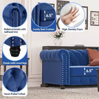 Poltrona Chesterfield in velluto con cuscino profondo per soggiorno, blu - Morden Fort