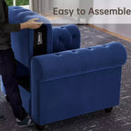 Poltrona Chesterfield in velluto con cuscino profondo per soggiorno, blu - Morden Fort