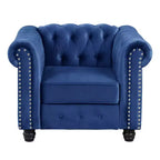 Poltrona Chesterfield in velluto con cuscino profondo per soggiorno, blu - Morden Fort
