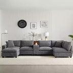 Divano Sezionale Modulare Polibi Oversize 6 Posti a U in Velluto a Coste Multifunzione con Pouf Contenitore