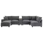 Divano Sezionale Modulare Polibi Oversize 6 Posti a U in Velluto a Coste Multifunzione con Pouf Contenitore