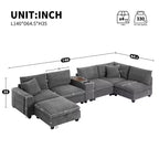 Divano Sezionale Modulare Polibi Oversize 6 Posti a U in Velluto a Coste Multifunzione con Pouf Contenitore