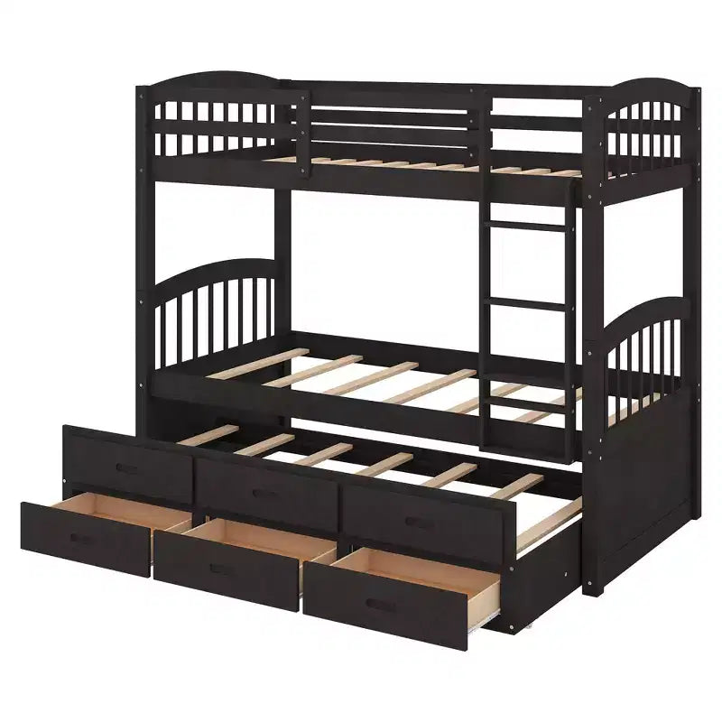 Letto a castello singolo su singolo con letto estraibile e cassetti contenitore, letti a castello in legno massello per mobili da camera da letto