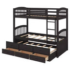 Letto a castello singolo su singolo con letto estraibile e cassetti contenitore, letti a castello in legno massello per mobili da camera da letto