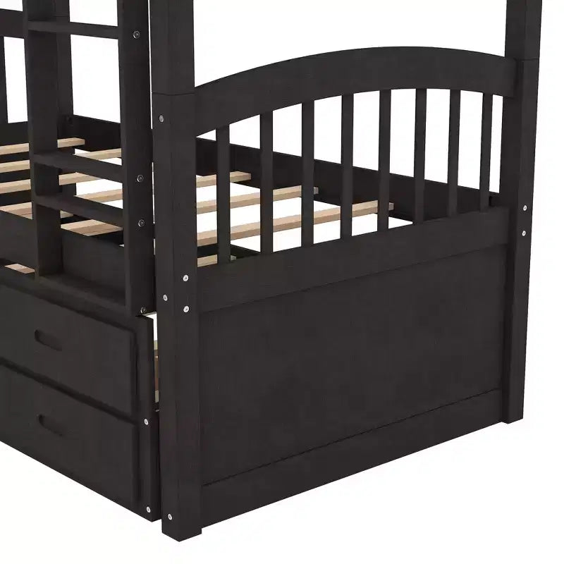 Letto a castello singolo su singolo con letto estraibile e cassetti contenitore, letti a castello in legno massello per mobili da camera da letto