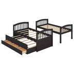 Letto a castello singolo su singolo con letto estraibile e cassetti contenitore, letti a castello in legno massello per mobili da camera da letto
