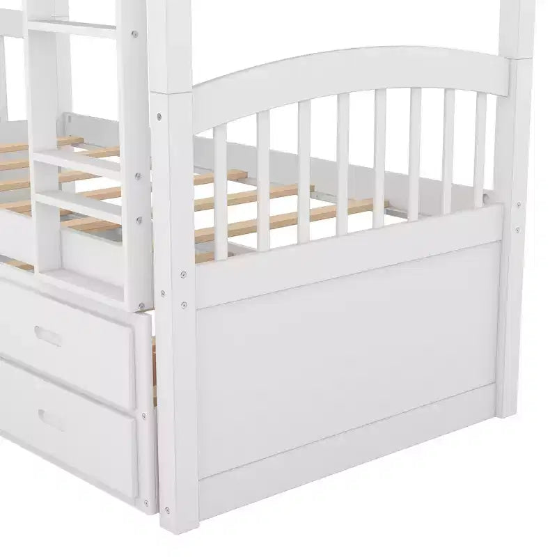 Letto a castello singolo su singolo con letto estraibile e cassetti contenitore, letti a castello in legno massello per mobili da camera da letto