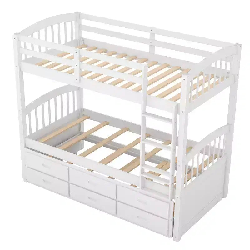 Letto a castello singolo su singolo con letto estraibile e cassetti contenitore, letti a castello in legno massello per mobili da camera da letto
