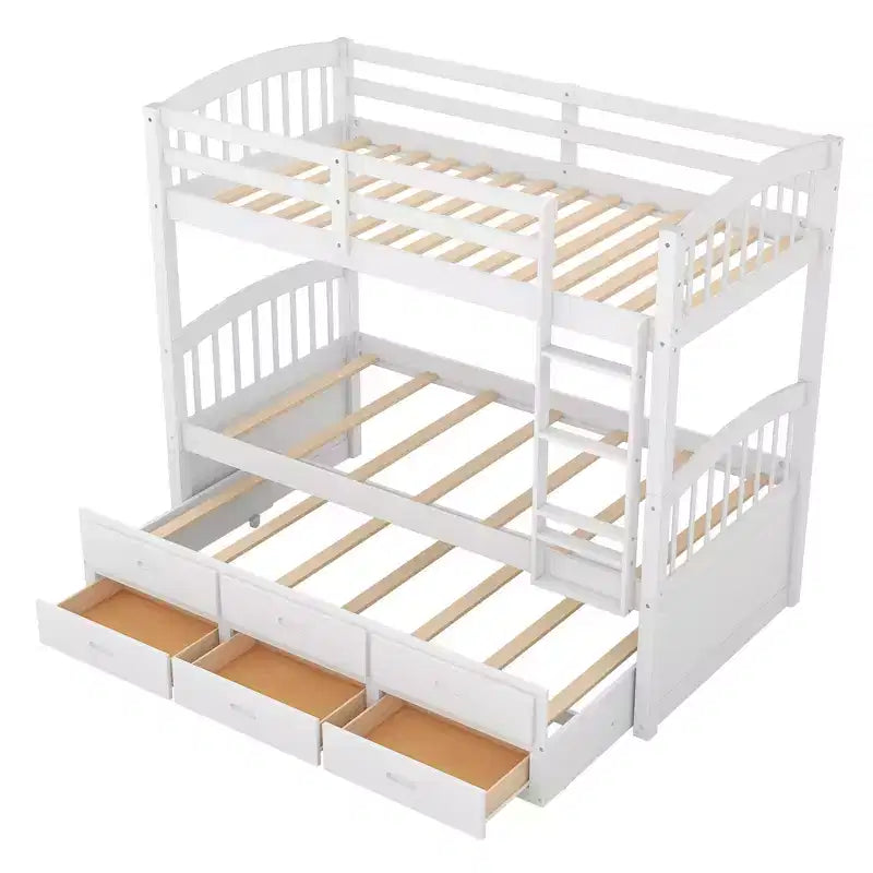 Letto a castello singolo su singolo con letto estraibile e cassetti contenitore, letti a castello in legno massello per mobili da camera da letto