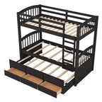 Letto a castello singolo su singolo con letto estraibile e cassetti contenitore, letti a castello in legno massello per mobili da camera da letto