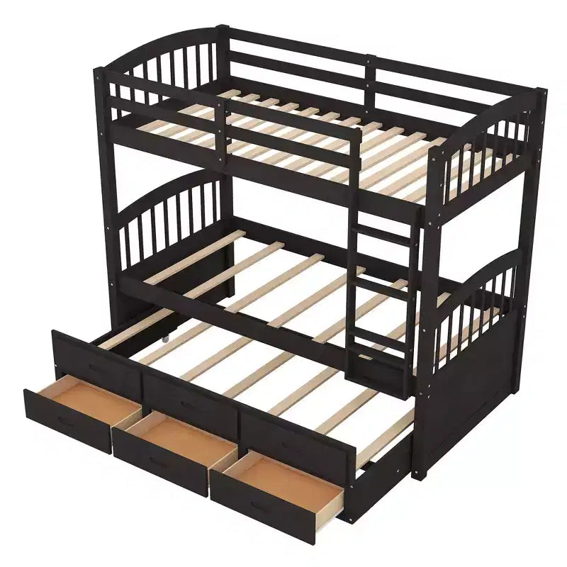 Letto a castello singolo su singolo con letto estraibile e cassetti contenitore, letti a castello in legno massello per mobili da camera da letto