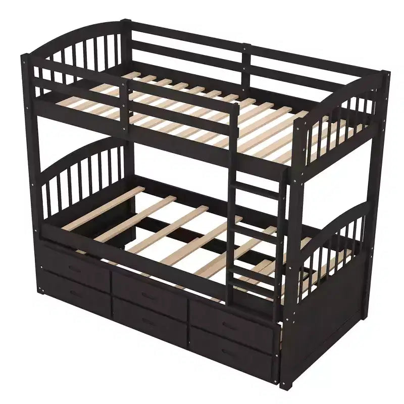 Letto a castello singolo su singolo con letto estraibile e cassetti contenitore, letti a castello in legno massello per mobili da camera da letto