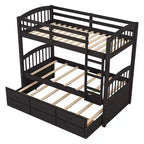 Letto a castello singolo su singolo con letto estraibile e cassetti contenitore, letti a castello in legno massello per mobili da camera da letto
