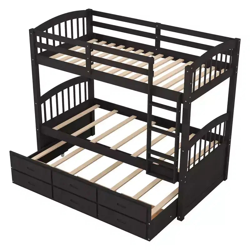 Letto a castello singolo su singolo con letto estraibile e cassetti contenitore, letti a castello in legno massello per mobili da camera da letto