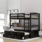 Twin over Twin Bunk Bed with Trundle and Storage Drawers, Solid Wood Bunk Beds for Bedroom Furniture