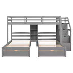 Letto a castello triplo con scale e cassetti, letto a castello triplo Twin su Twin e Twin con ripiani, letti a castello tripli in legno per bambini, grigio