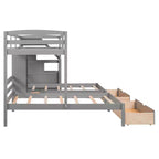 Letto a castello triplo con scale e cassetti, letto a castello triplo Twin su Twin e Twin con ripiani, letti a castello tripli in legno per bambini, grigio