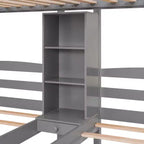 Letto a castello triplo con scale e cassetti, letto a castello triplo Twin su Twin e Twin con ripiani, letti a castello tripli in legno per bambini, grigio