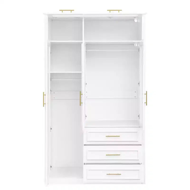 Whisen Armadio a 3 ante con LED e 3 cassetti - Bianco