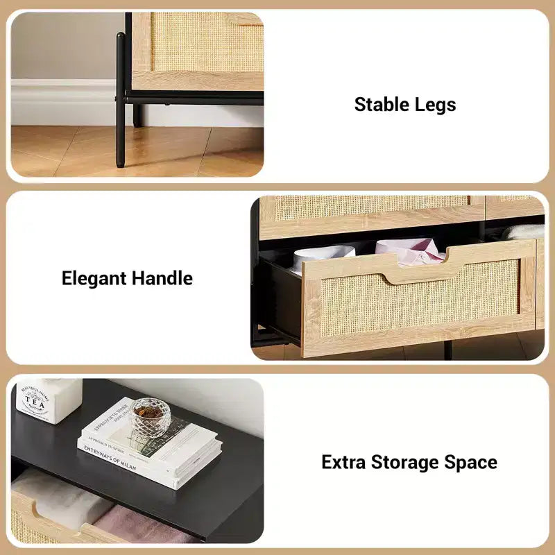 Cassettiera a 6 cassetti per camera da letto Comodino a consolle in rattan per camera da letto