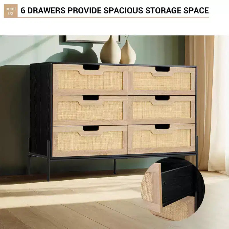 Cassettiera a 6 cassetti per camera da letto Comodino a consolle in rattan per camera da letto