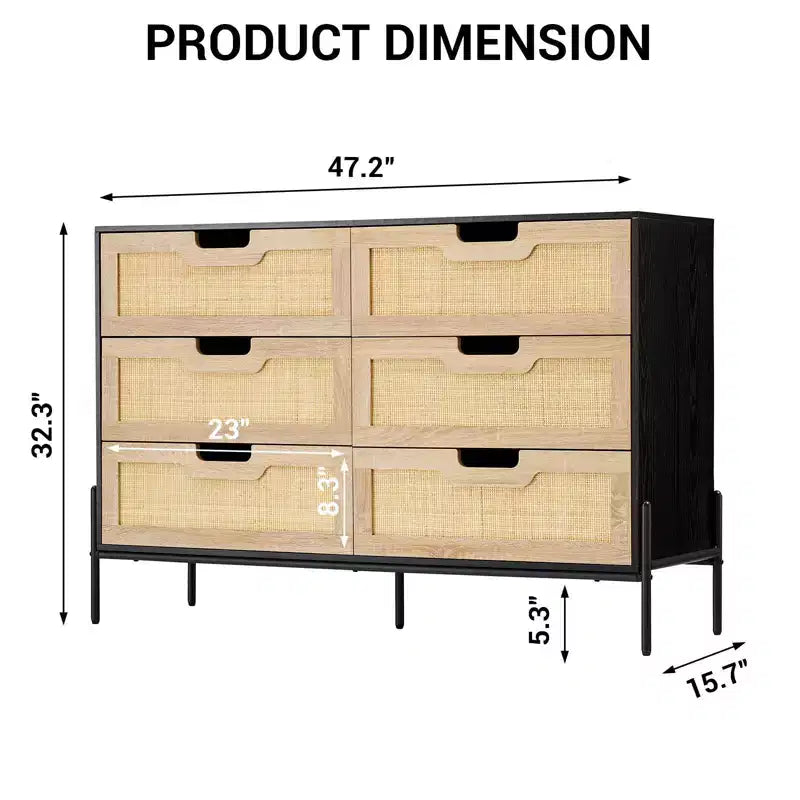 Cassettiera a 6 cassetti per camera da letto Comodino a consolle in rattan per camera da letto