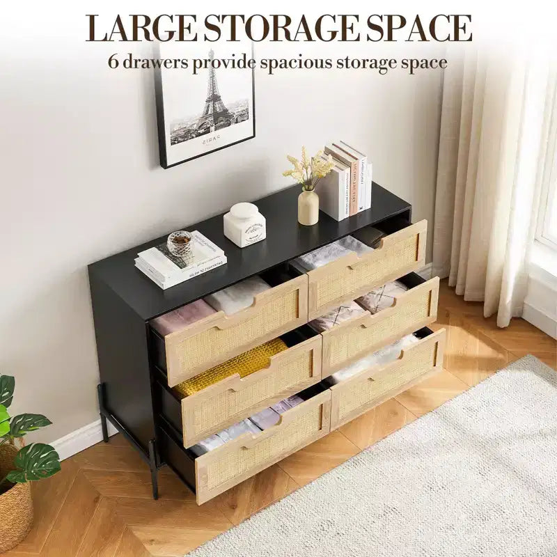 Cassettiera a 6 cassetti per camera da letto Comodino a consolle in rattan per camera da letto