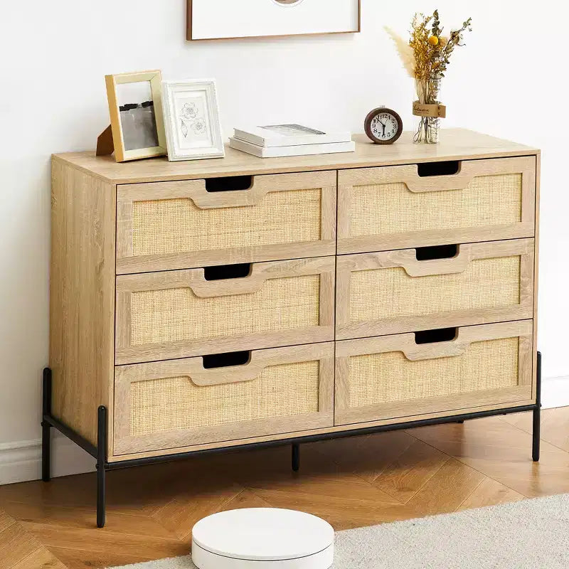 Cassettiera a 6 cassetti per camera da letto Comodino a consolle in rattan per camera da letto