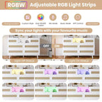 Cassettiera in Legno Naturale di Grandi Dimensioni con 6 Cassetti in Rattan, Luce LED e Stazione di Ricarica per Cabina Armadio, Cameretta, Soggiorno