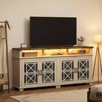 Acekool Mobile TV Rustico per TV da 70 Pollici, Mobile Porta TV Moderno con Ante in Vetro e Spazio Contenitore, Mobile per Console Multimediale per Soggiorno, Bianco