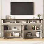 Acekool Mobile TV Rustico per TV da 70 Pollici, Mobile Porta TV Moderno con Ante in Vetro e Spazio Contenitore, Mobile per Console Multimediale per Soggiorno, Bianco